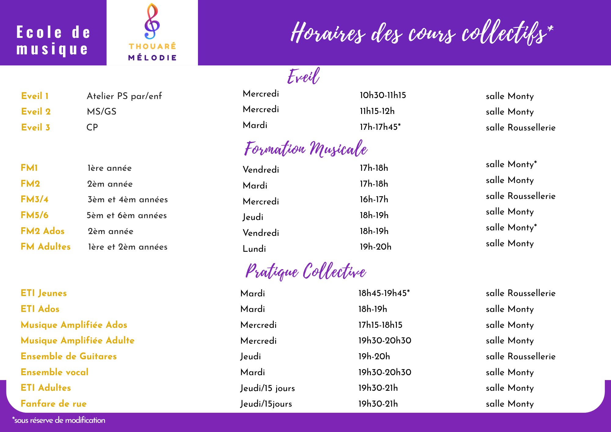 Horaires des cours collectifs – page 2